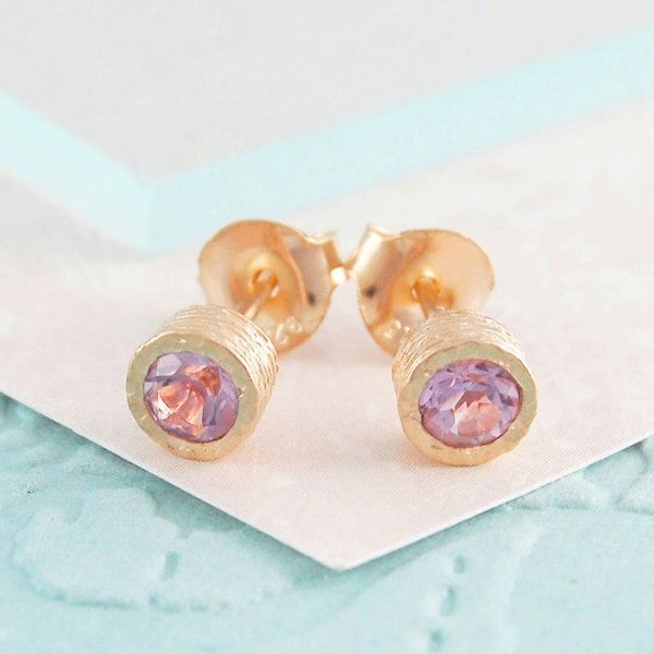 Amethyst February Birthstone Rose Gold plated Silver Stud Earrings