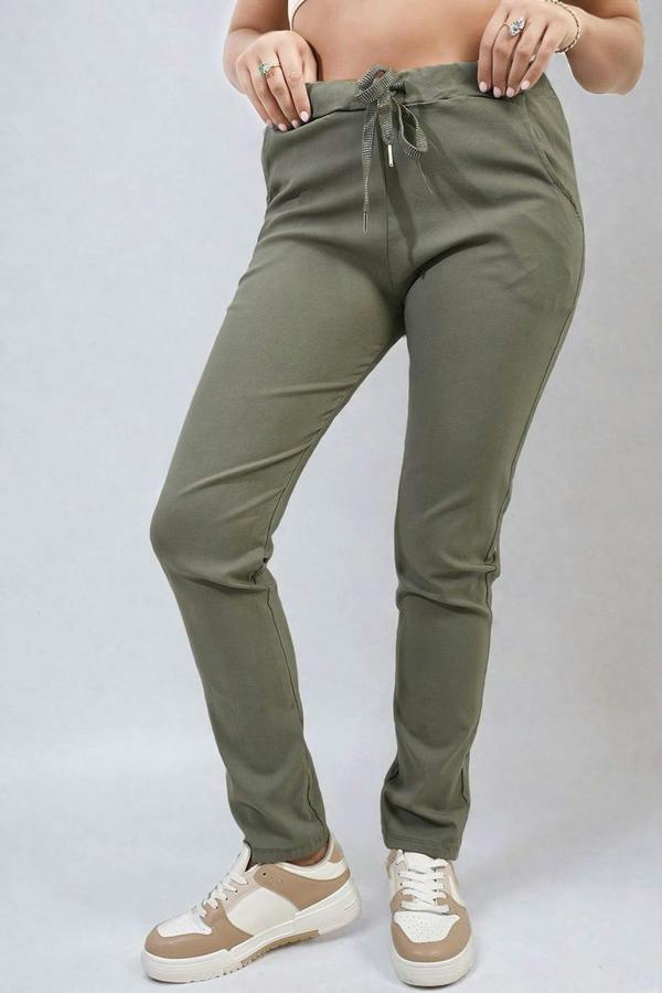 Delilah Casual Drawstring Trousers - Khaki