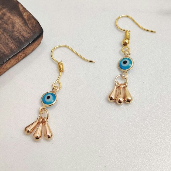 The Colourful Aura Handmade Evil Eye Protection Greek Lucky Eye Gold Dangle Drop Earrings
