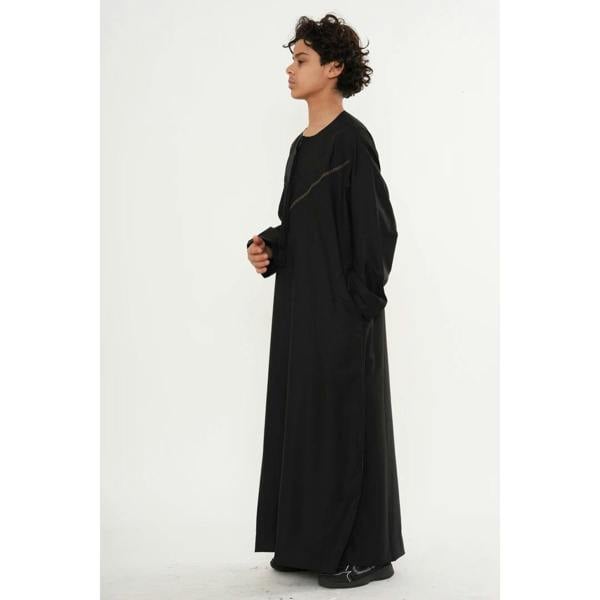 HM10 - Boy's Thobe Emirati Omani Zipped Jubba - Black - Thobez - 20