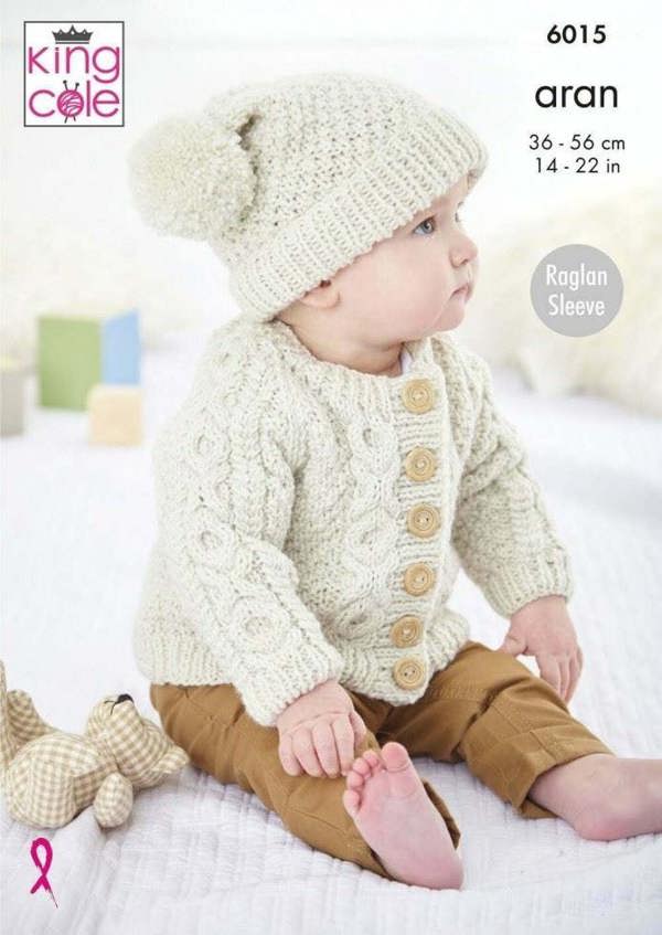 King Cole Comfort Aran Knitting Pattern 6015, Cardigans for Baby, 14 - 22 Inches
