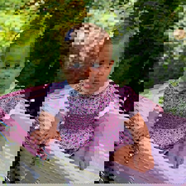 Rachel Riley Purple Ditsy Floral Smocked Babysuit