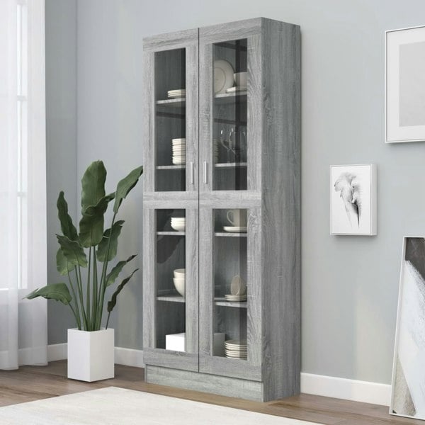 Berkfield Vitrine Cabinet Grey Sonoma 82.5x30.5x185.5 cm Engineered Wood