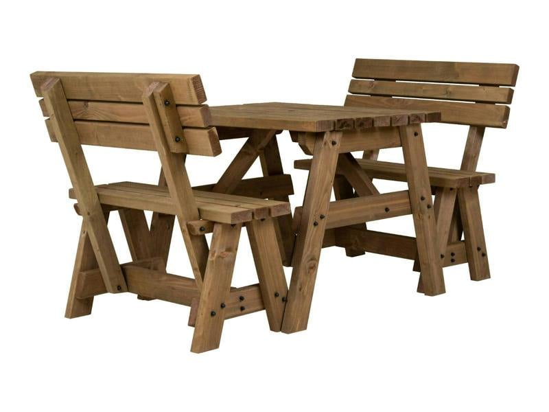 Victoria Picnic Table and Benches Set With Backrest - Rustic Finish Wooden Outdoor Dining Set for Gardens and Patios