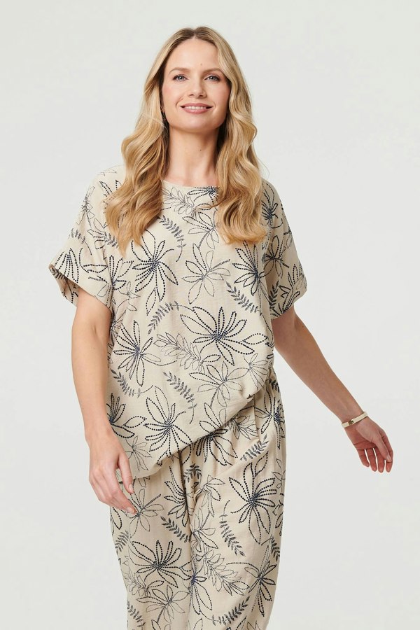 Navy | Floral Relaxed Short Sleeve Top
