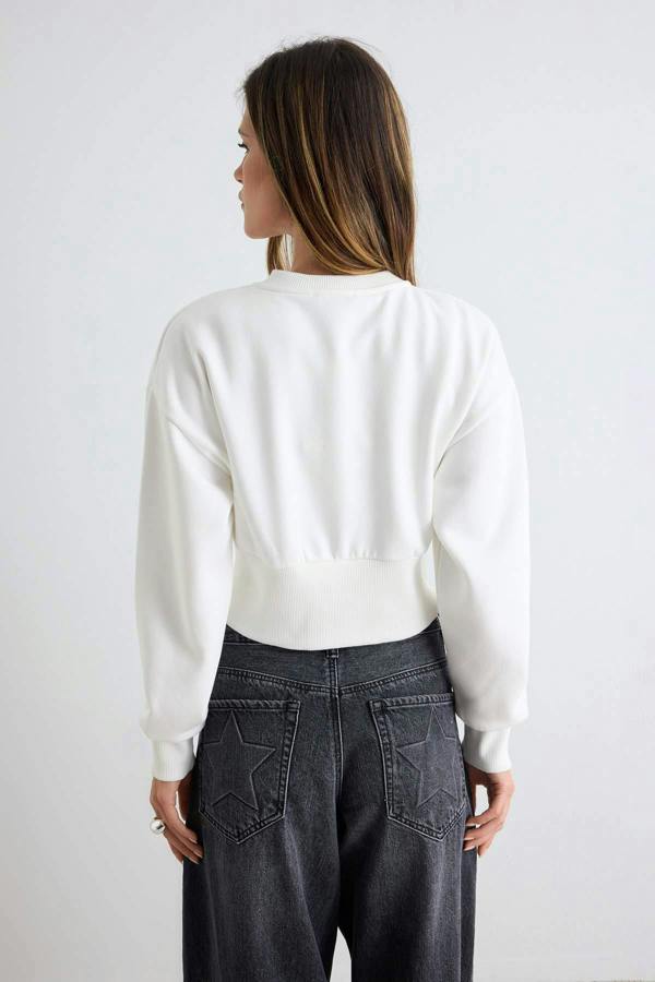 Snap Button Front Regular Fit Crop Cardigan