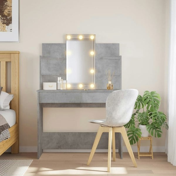 Berkfield Dressing Table with LED Lights Concrete Grey 96x40x142 cm