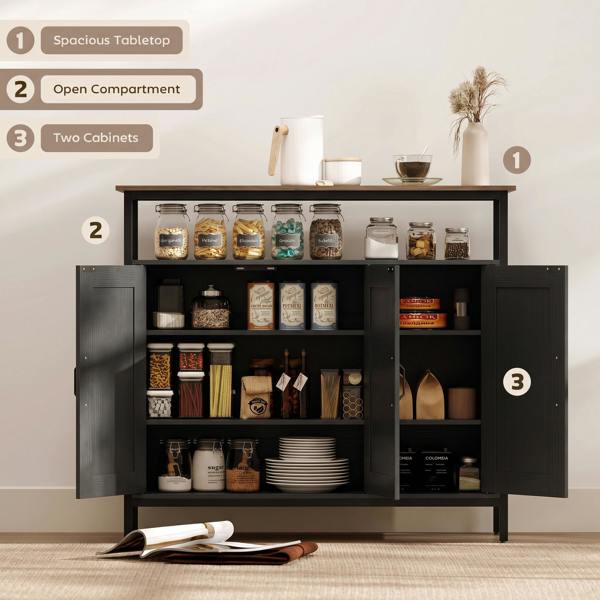 HOMCOM Industrial Kitchen Sideboard with Open Shelf & 2 Cabinets, Black