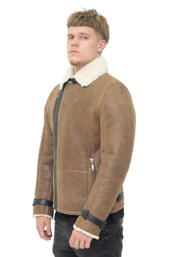 Infinity Leather Mens Double Breasted Sheepskin Leather Biker Jacket-Heathfield