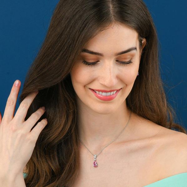 namana 925 Sterling Silver Light Pink Pear Drop Pendant Necklace For Women