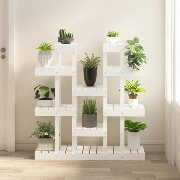 Berkfield Plant Stand White 104.5x25x109.5 cm Solid Wood Pine