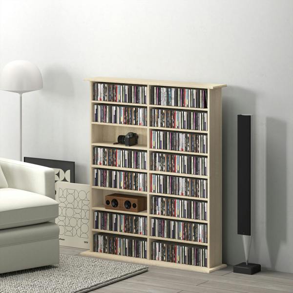 HOMCOM CD Storage Unit DVD Tower Blu-ray Storage Shelf for Office, Natural - Natural wood finish - Particleboard - CD storage unit