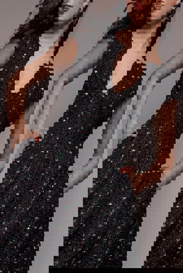 Bead Embellished Jacquard Skater Mini Dress - Black DR4785