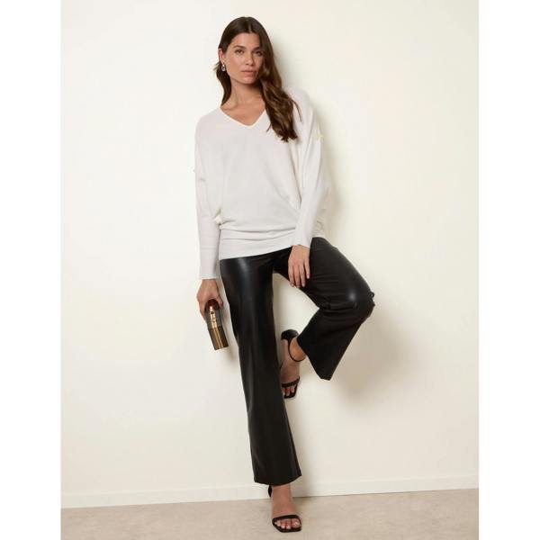 Blue Vanilla V-Neck Batwing Shoulder Pearl Detailing Jumper
