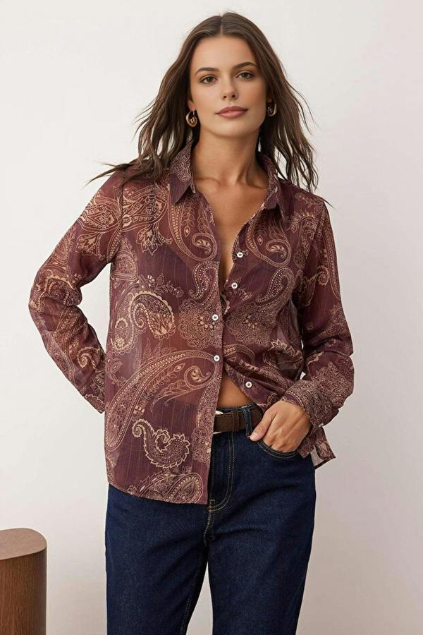 WOVCOR Patterned Unlined Chiffon Shirt