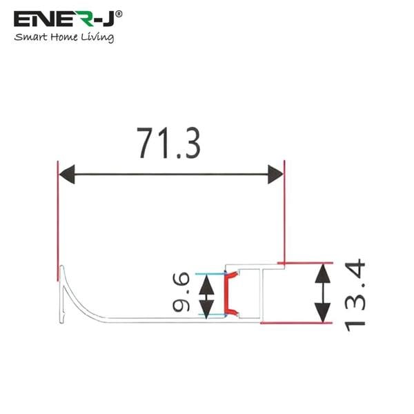 Technical drawing of a component with dimensions labeled, featuring the Ener-J logo.