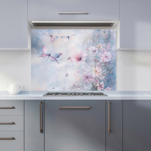 Warren Reed Dragonfly Summer Flowers Glass Kitchen Splashback - 00019