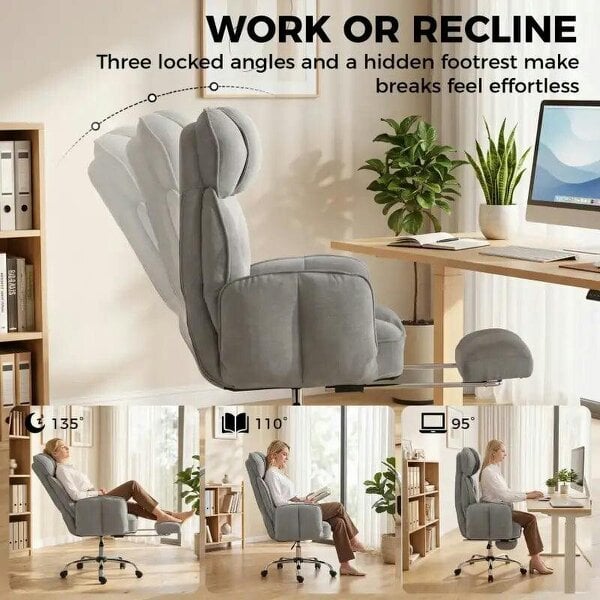 Executive Office Chair Height Adjustable Desk Chair Reclining Flip-up Armrest Footrest, Grey
