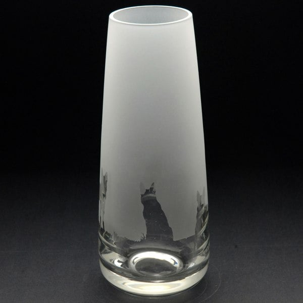 Glyptic Glass Art German Shepherd Dog Glass Bud Vase - Hand Etched/Engraved Gift