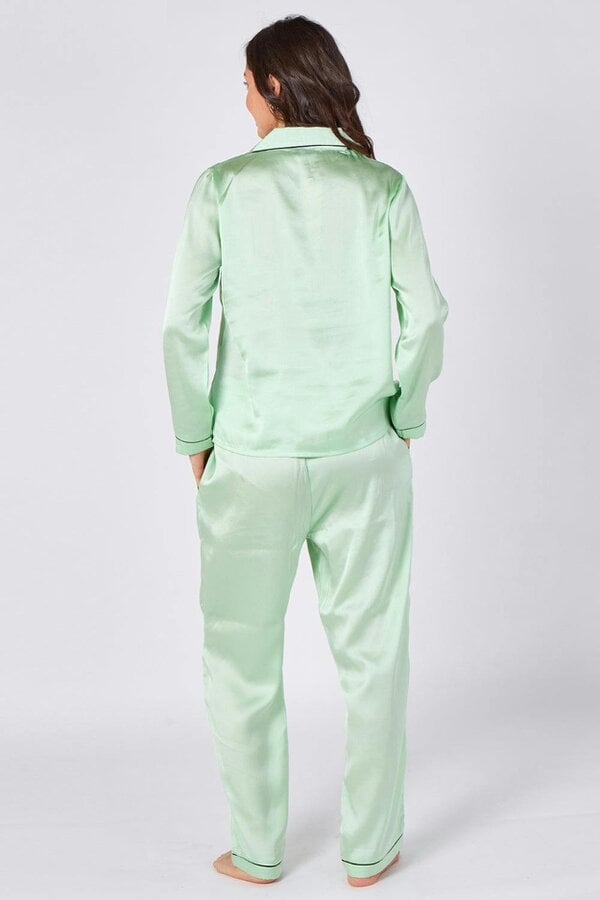 Mint Green Satin Pyjama Set – Luxury Long Sleeve Ladies PJ Set