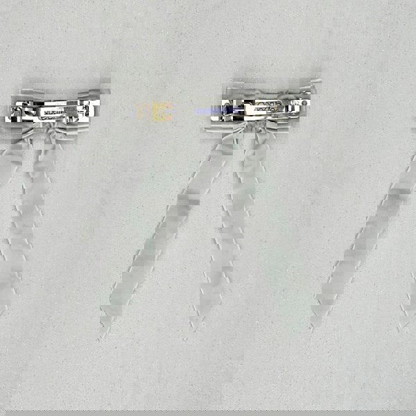 Velvet Bow Hair Clip in Grey with Jewels Barrette