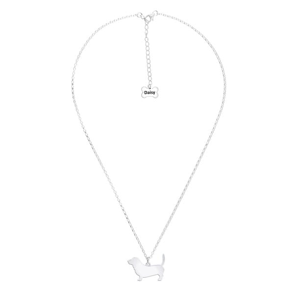 Basset Bleu de Gascogne Silhouette Silver Necklace - Personalised - MYLEE London