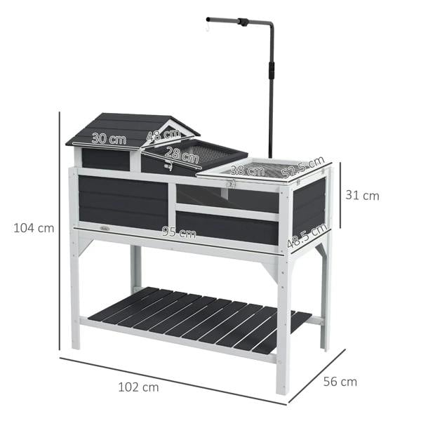 Gray tortoise enclosure dimensions with lamp holder and slatted lower shelf
