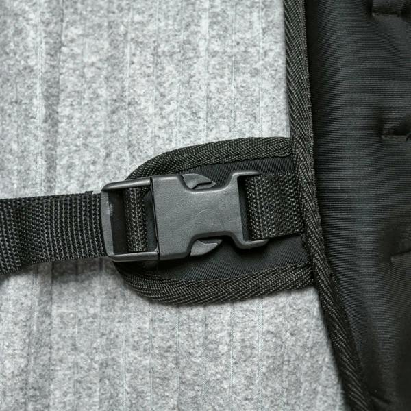 Black weighted vest strap buckle with adjustable webbing