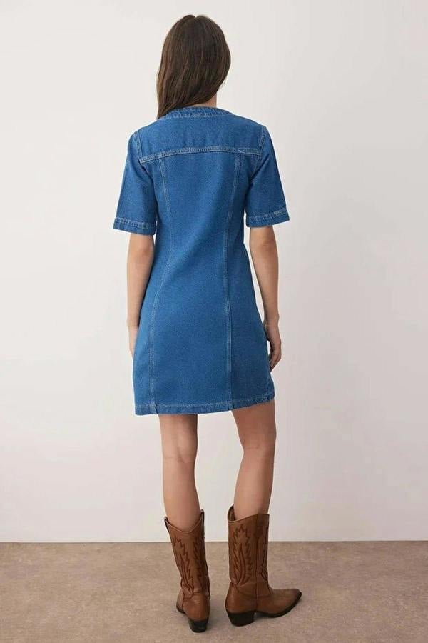 WOVCOR Eyelet Detail Mini Denim Dress