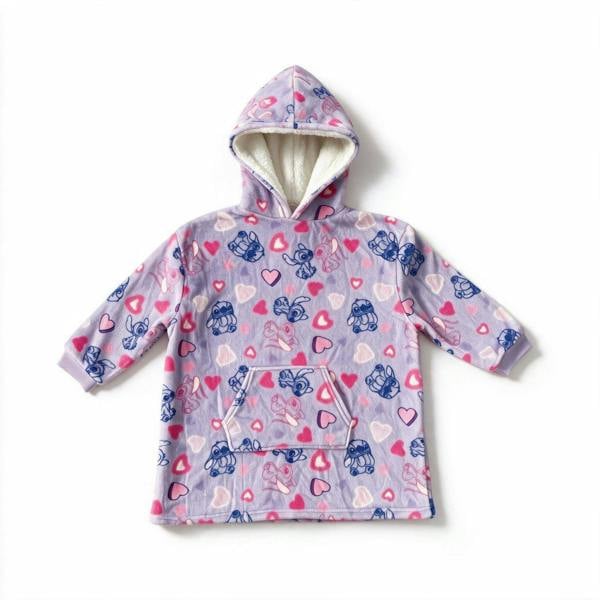 Tex-ass Girls Disney Stitch Heart Print Hooded Blanket Purple One Size