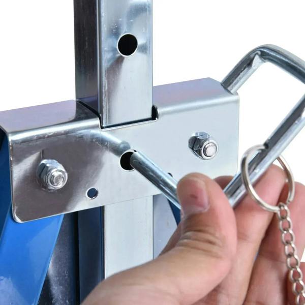Silver metal trestle latch plate with locking pin and attached chain loop