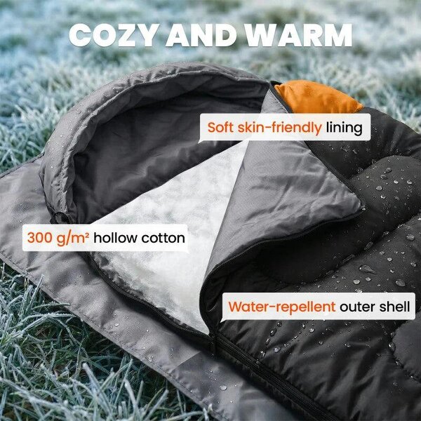 Sleeping Bag for Adults, Lightweight & Compact Sleeping Bag, 3 Seasons, Grey