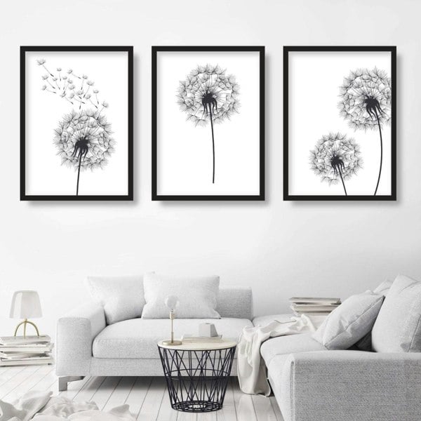 Artze Wall Art DANDELIONS Set of 3 Framed Sketch Wall Art Prints