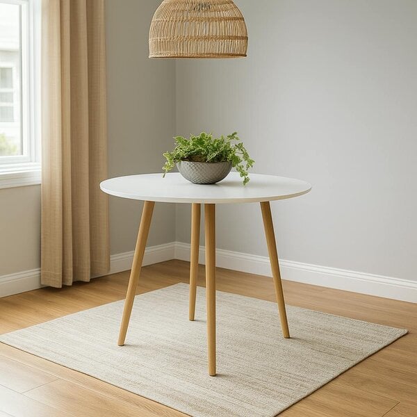 Kosy Koala Round White Dining Table Modern Wooden Kitchen Table Seats 4