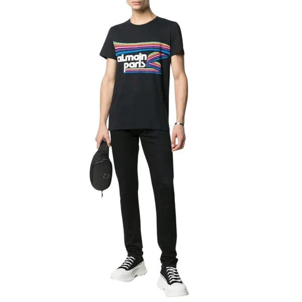 Balmain Rainbow Logo T-Shirt   in  Multicoloured
