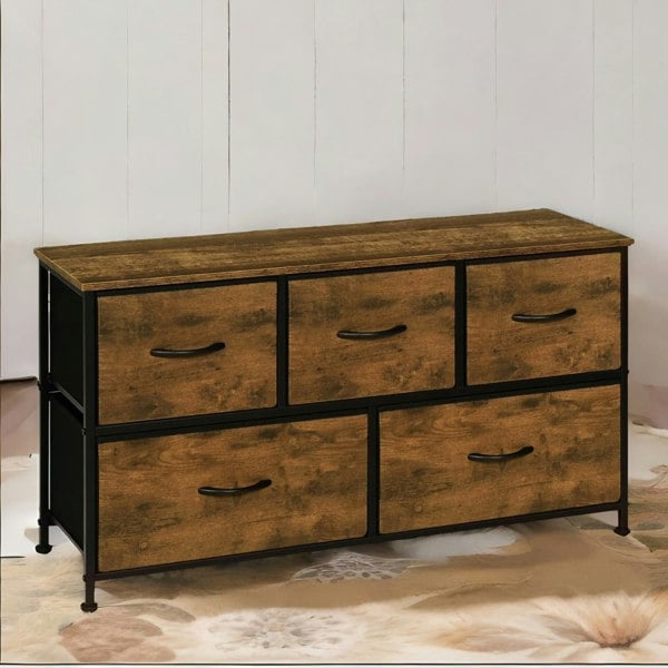 Rafaelo Mobilia Bedroom Dresser With 5 Fabric Storage Drawers Rustic Brown