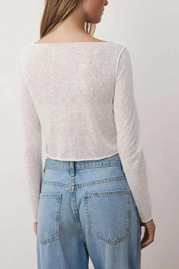 WOVCOR Transparent Ribbed Crop Knit Blouse