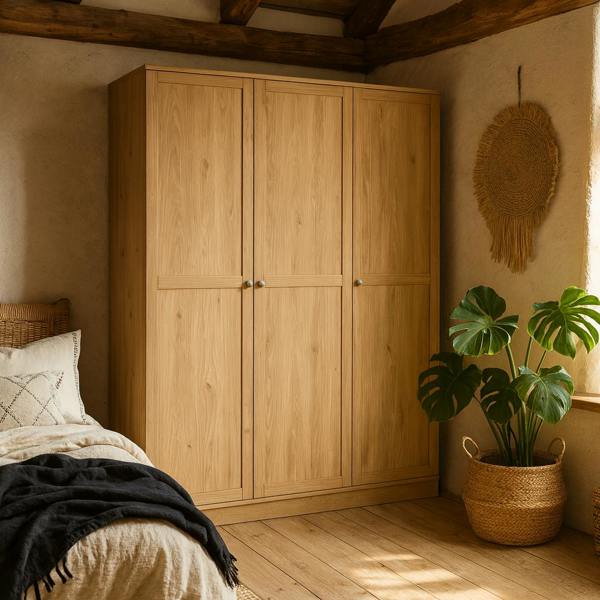 Wyld Haus Cherryfern Natural Oak Wood Wardrobe 3 Frame Doors