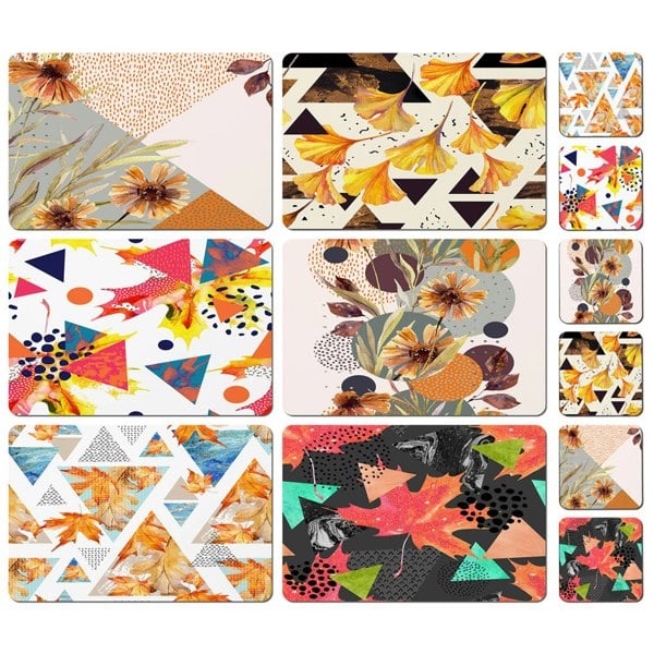 Benjamin Tate Design Autumn Flowers & Geometrics Collection (Placemat & Coaster Set)
