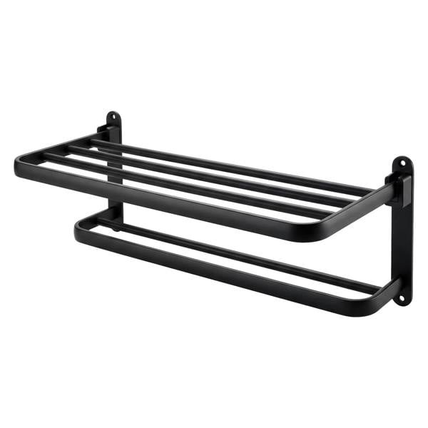 Levede Towel Holder with 2 Bars Wall Mounted Black No Drill Bathroom Shelf Black