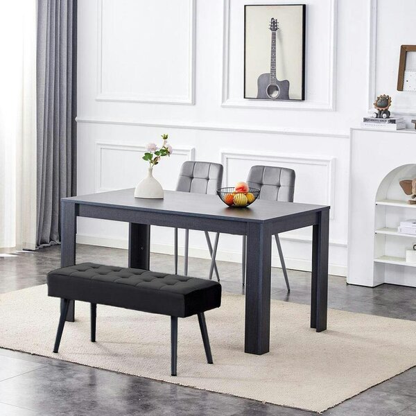 Kosy Koala Modern Dark Grey Dining Table Set with 2 Grey Velvet Chairs And 1 Black Bench