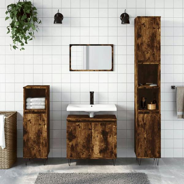 Berkfield Bathroom Cabinet Smoked Oak 58x33x60 cm Engineered Wood