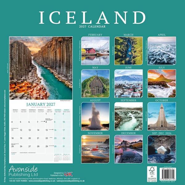 Europe Iceland Calendar 2027, Wall Calendars, Month To View, Travel, Gift