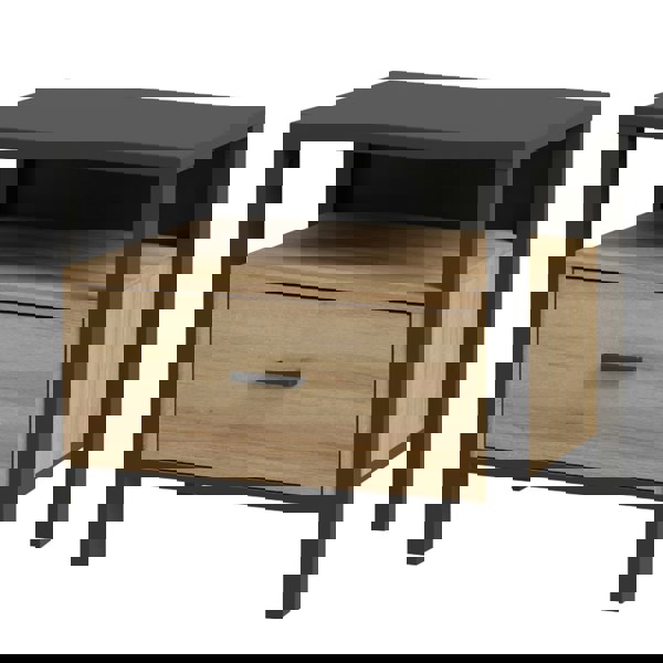 Furniture To Go High Rock Bedside in Matt Black/Riviera Oak