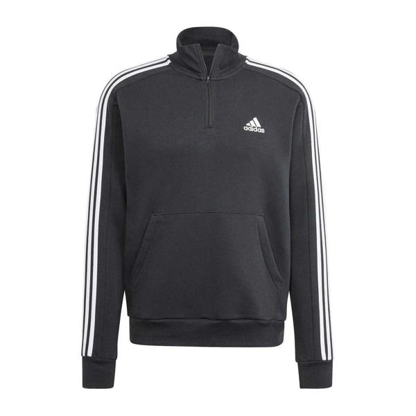 Adidas Mens 3 Stripes Quarter Zip Long-Sleeved Sweatshirt - Black/White - 