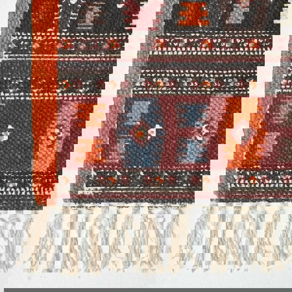 HOMESCAPES Terracotta, Black and Brown Printed Cotton Kilim Rug