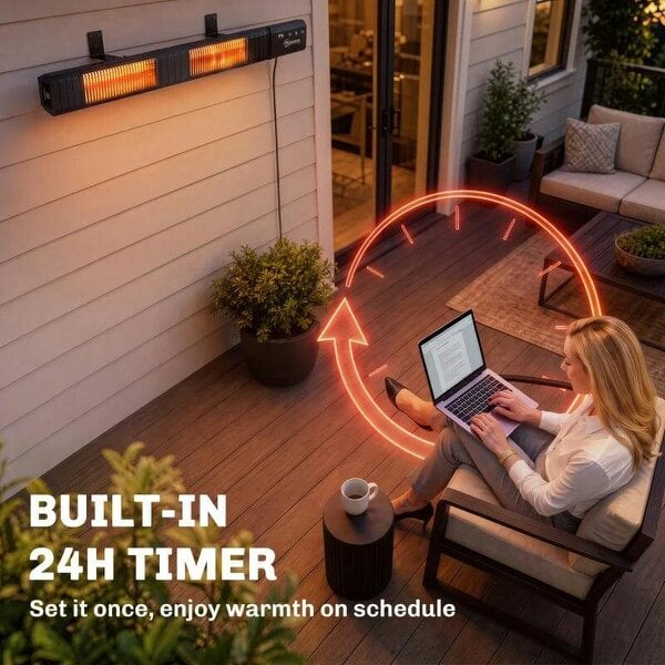 Bobobiy 3000 W Electric Infrared Patio Heater, Wall Mounted IP65 Garden Heater with 9 Heat Settings, 24 H Timer, Black