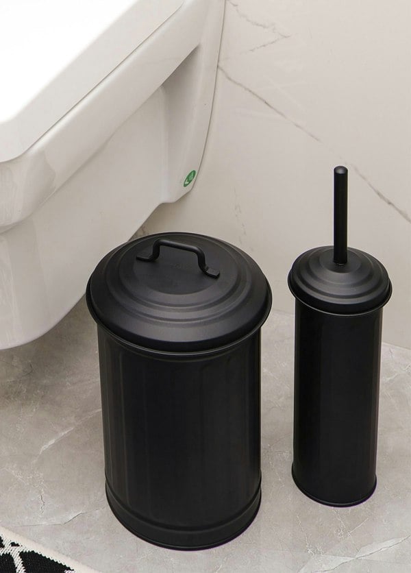 Rozi Black Waste Bin & Toilet Brush Set