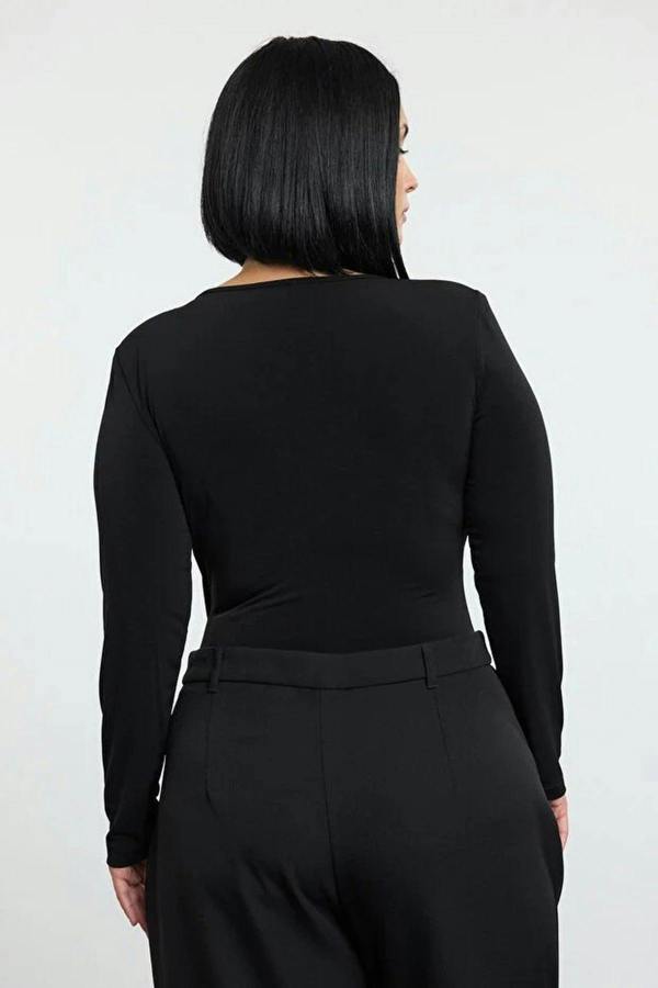 WOVCOR Wrap Neck Bodycone Plus Size Snap Button Bodysuit
