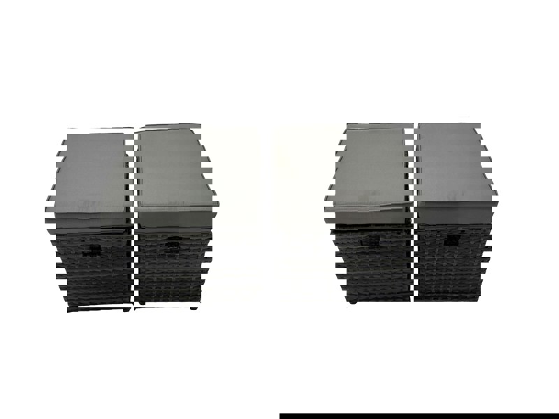 Fimous 3 Seater Sofa Reclining Chair Coffee Table Set Rattan Garden Outdoor Furniture Set with 2 Side Tables 3 Stools Dark Grey Mixed